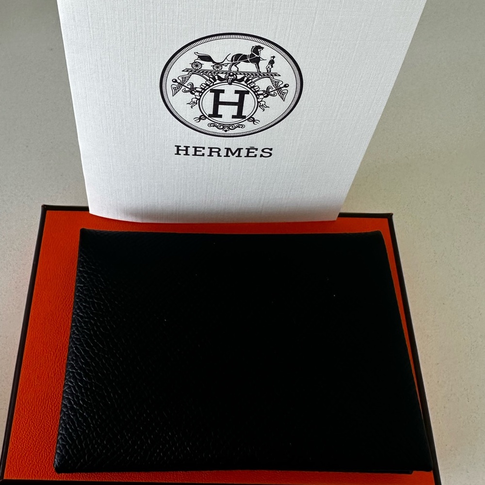 Hermes Calvi Card Epsom Holder -  Black / Noir